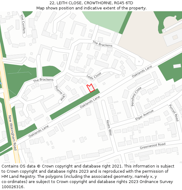 22, LEITH CLOSE, CROWTHORNE, RG45 6TD: Location map and indicative extent of plot