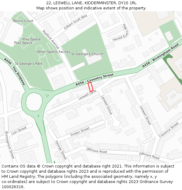 22, LESWELL LANE, KIDDERMINSTER, DY10 1RL: Location map and indicative extent of plot