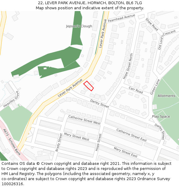 22, LEVER PARK AVENUE, HORWICH, BOLTON, BL6 7LG: Location map and indicative extent of plot