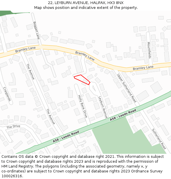 22, LEYBURN AVENUE, HALIFAX, HX3 8NX: Location map and indicative extent of plot