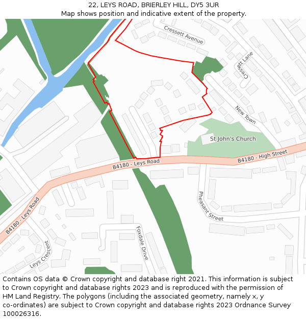 22, LEYS ROAD, BRIERLEY HILL, DY5 3UR: Location map and indicative extent of plot