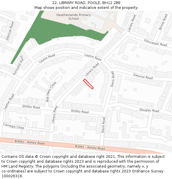 22, LIBRARY ROAD, POOLE, BH12 2BE: Location map and indicative extent of plot