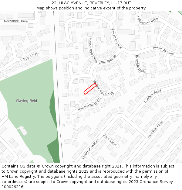 22, LILAC AVENUE, BEVERLEY, HU17 9UT: Location map and indicative extent of plot