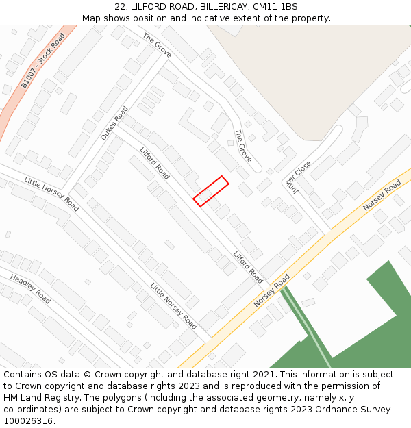 22, LILFORD ROAD, BILLERICAY, CM11 1BS: Location map and indicative extent of plot