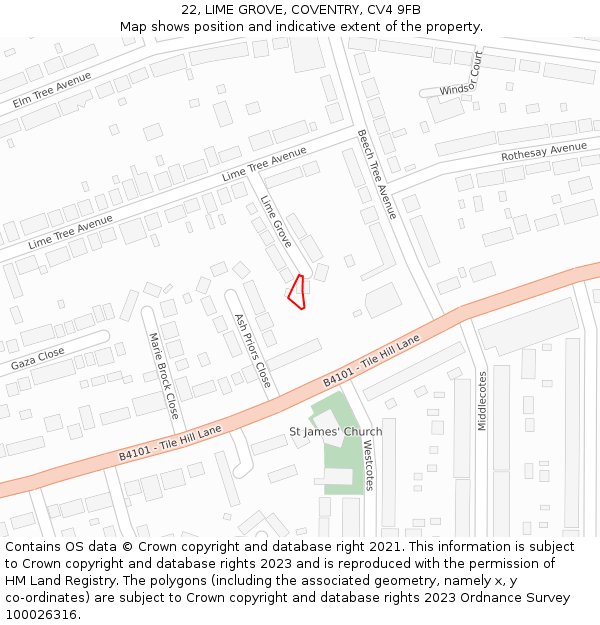 22, LIME GROVE, COVENTRY, CV4 9FB: Location map and indicative extent of plot