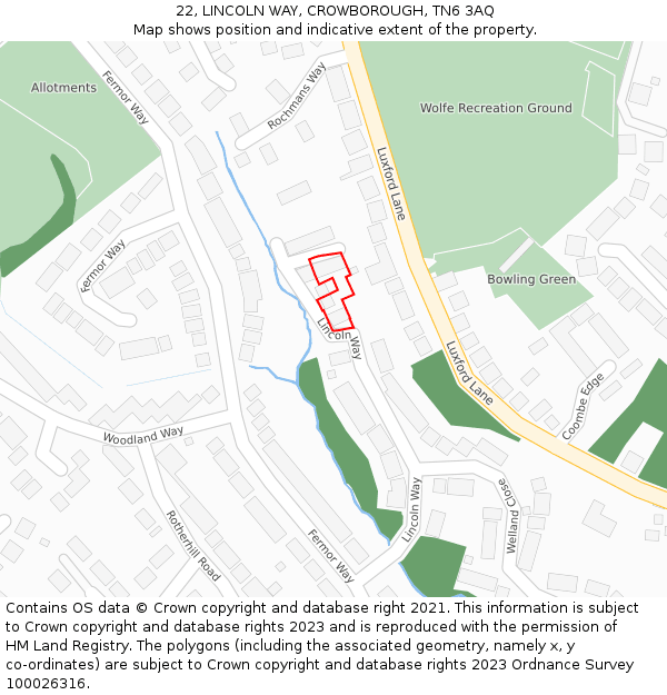 22, LINCOLN WAY, CROWBOROUGH, TN6 3AQ: Location map and indicative extent of plot