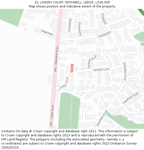 22, LINDEN COURT, ROTHWELL, LEEDS, LS26 0GF: Location map and indicative extent of plot