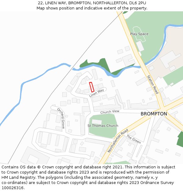 22, LINEN WAY, BROMPTON, NORTHALLERTON, DL6 2PU: Location map and indicative extent of plot