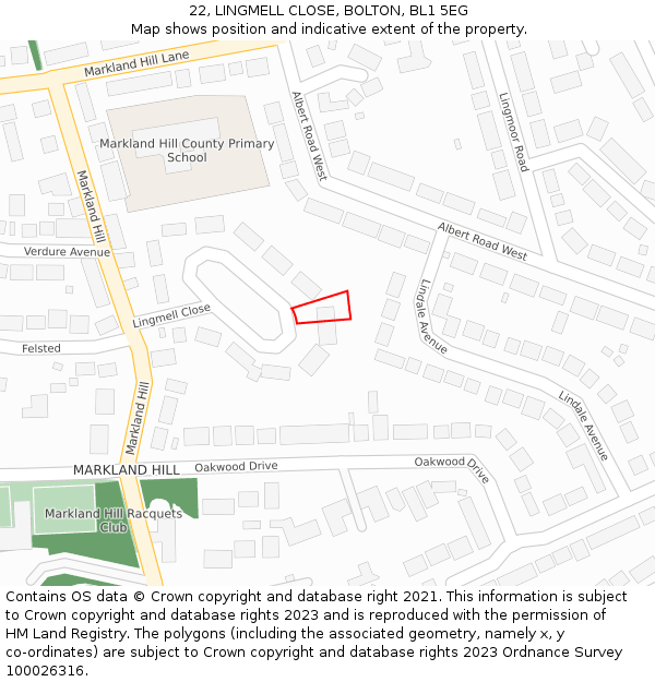 22, LINGMELL CLOSE, BOLTON, BL1 5EG: Location map and indicative extent of plot