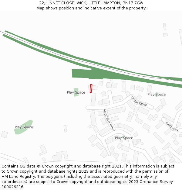 22, LINNET CLOSE, WICK, LITTLEHAMPTON, BN17 7GW: Location map and indicative extent of plot