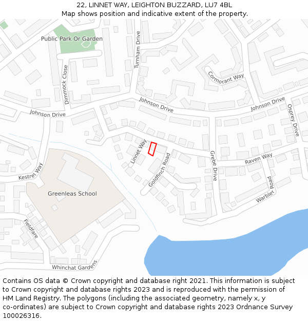 22, LINNET WAY, LEIGHTON BUZZARD, LU7 4BL: Location map and indicative extent of plot