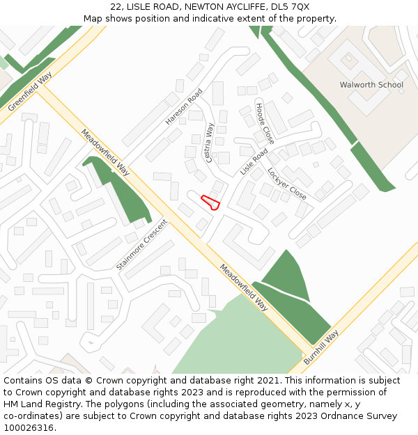 22, LISLE ROAD, NEWTON AYCLIFFE, DL5 7QX: Location map and indicative extent of plot