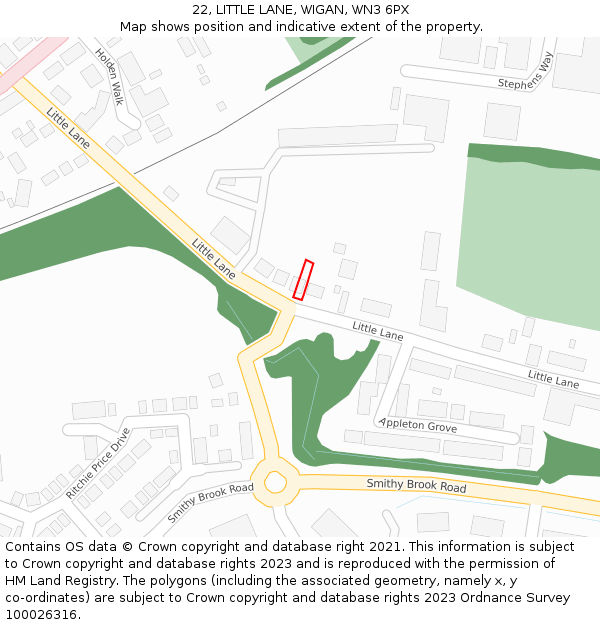 22, LITTLE LANE, WIGAN, WN3 6PX: Location map and indicative extent of plot