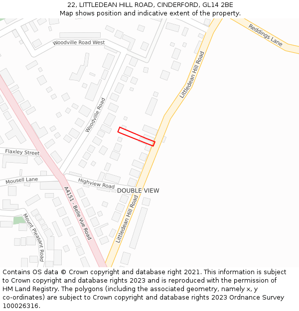 22, LITTLEDEAN HILL ROAD, CINDERFORD, GL14 2BE: Location map and indicative extent of plot