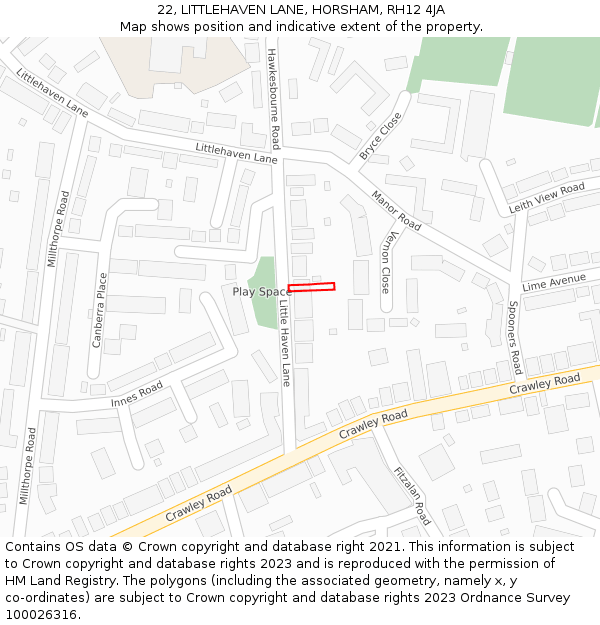 22, LITTLEHAVEN LANE, HORSHAM, RH12 4JA: Location map and indicative extent of plot