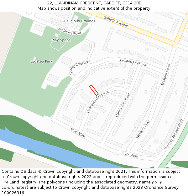 22, LLANDINAM CRESCENT, CARDIFF, CF14 2RB: Location map and indicative extent of plot