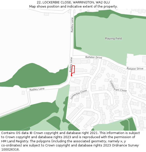 22, LOCKERBIE CLOSE, WARRINGTON, WA2 0LU: Location map and indicative extent of plot