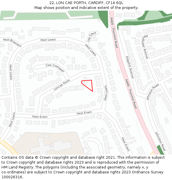 22, LON CAE PORTH, CARDIFF, CF14 6QL: Location map and indicative extent of plot