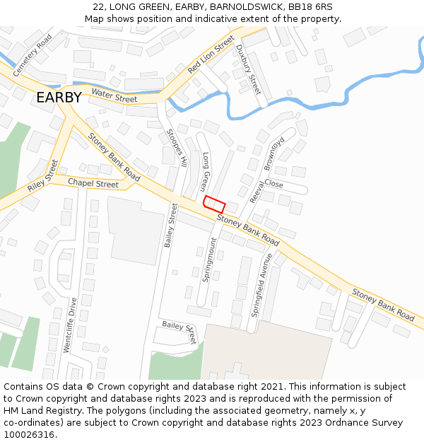 22, LONG GREEN, EARBY, BARNOLDSWICK, BB18 6RS: Location map and indicative extent of plot