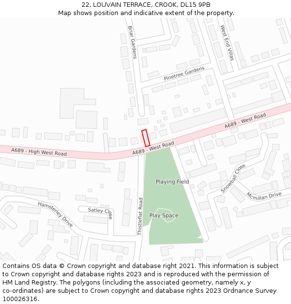 22, LOUVAIN TERRACE, CROOK, DL15 9PB: Location map and indicative extent of plot