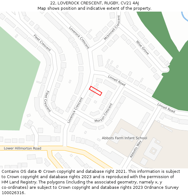 22, LOVEROCK CRESCENT, RUGBY, CV21 4AJ: Location map and indicative extent of plot