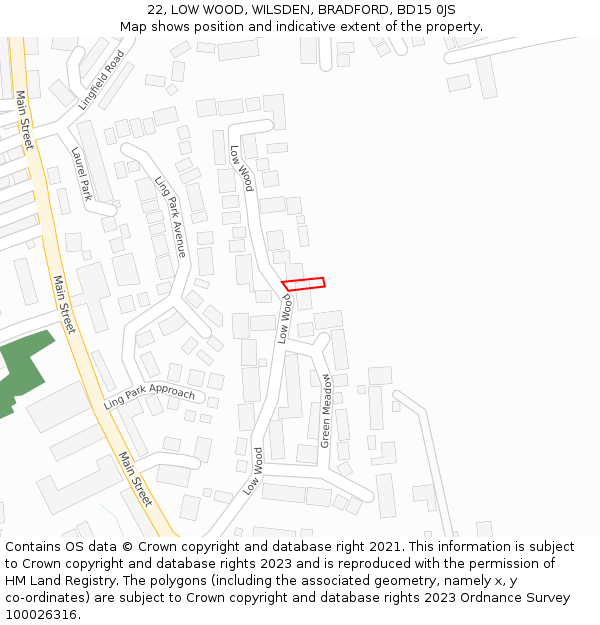 22, LOW WOOD, WILSDEN, BRADFORD, BD15 0JS: Location map and indicative extent of plot