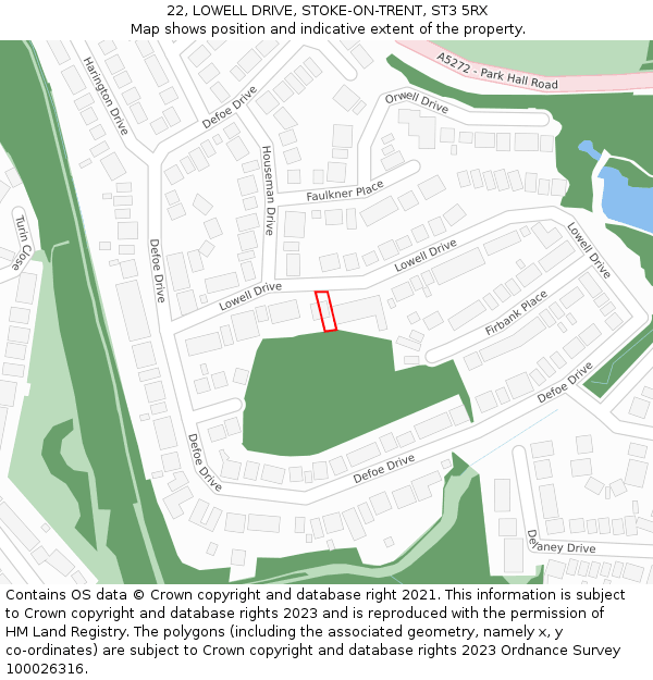 22, LOWELL DRIVE, STOKE-ON-TRENT, ST3 5RX: Location map and indicative extent of plot