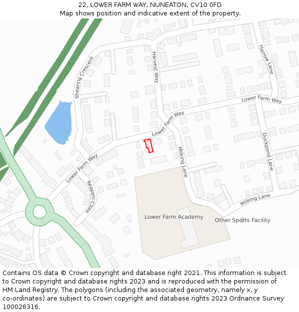 22, LOWER FARM WAY, NUNEATON, CV10 0FD: Location map and indicative extent of plot