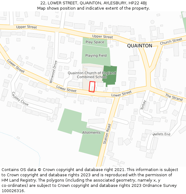 22, LOWER STREET, QUAINTON, AYLESBURY, HP22 4BJ: Location map and indicative extent of plot