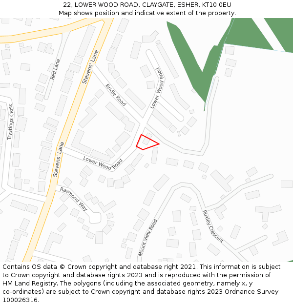 22, LOWER WOOD ROAD, CLAYGATE, ESHER, KT10 0EU: Location map and indicative extent of plot