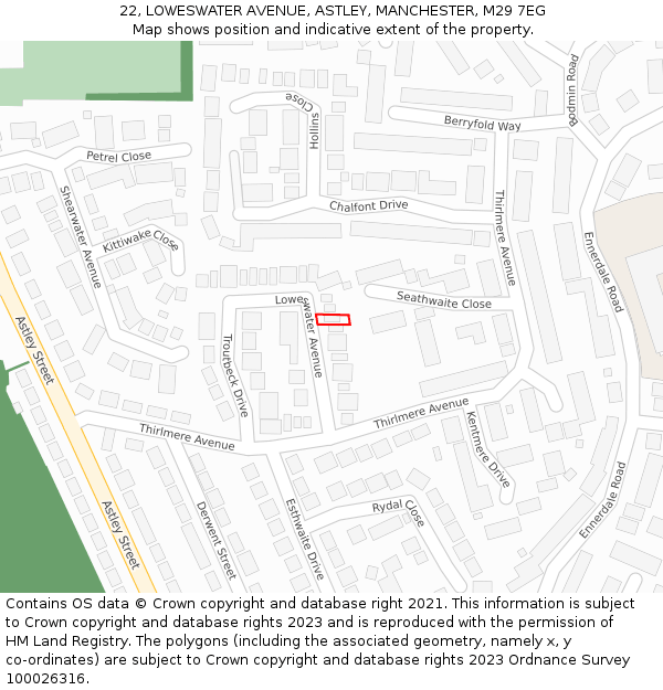 22, LOWESWATER AVENUE, ASTLEY, MANCHESTER, M29 7EG: Location map and indicative extent of plot