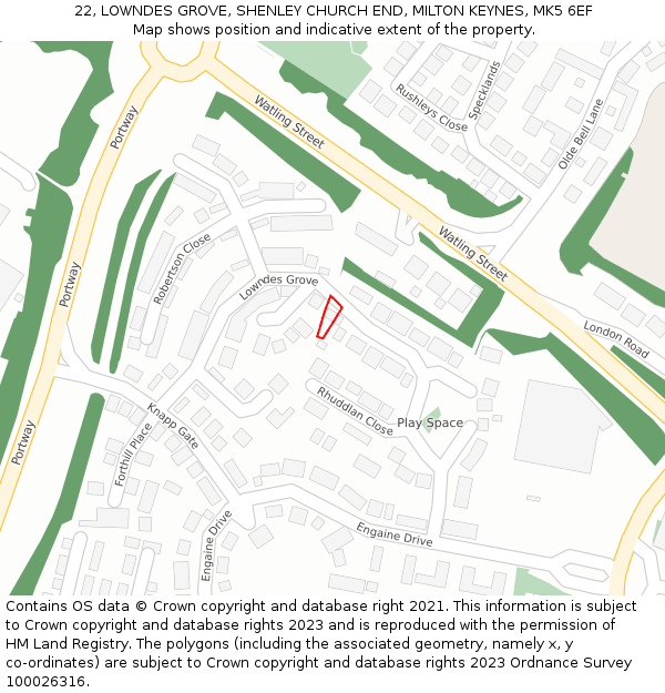 22, LOWNDES GROVE, SHENLEY CHURCH END, MILTON KEYNES, MK5 6EF: Location map and indicative extent of plot