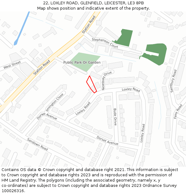 22, LOXLEY ROAD, GLENFIELD, LEICESTER, LE3 8PB: Location map and indicative extent of plot