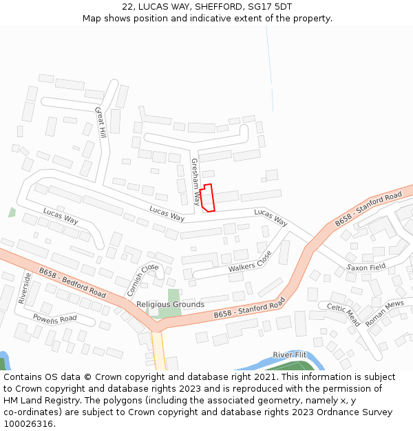 22, LUCAS WAY, SHEFFORD, SG17 5DT: Location map and indicative extent of plot