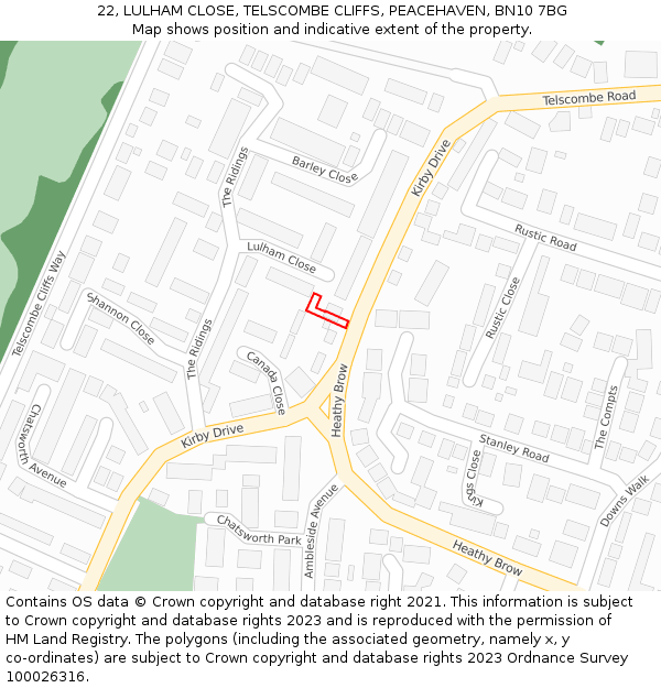 22, LULHAM CLOSE, TELSCOMBE CLIFFS, PEACEHAVEN, BN10 7BG: Location map and indicative extent of plot