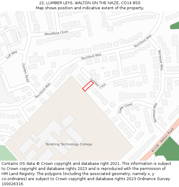 22, LUMBER LEYS, WALTON ON THE NAZE, CO14 8SS: Location map and indicative extent of plot