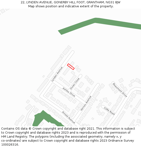 22, LYNDEN AVENUE, GONERBY HILL FOOT, GRANTHAM, NG31 8JW: Location map and indicative extent of plot