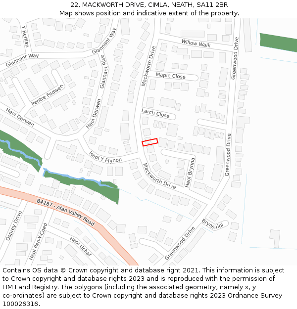 22, MACKWORTH DRIVE, CIMLA, NEATH, SA11 2BR: Location map and indicative extent of plot