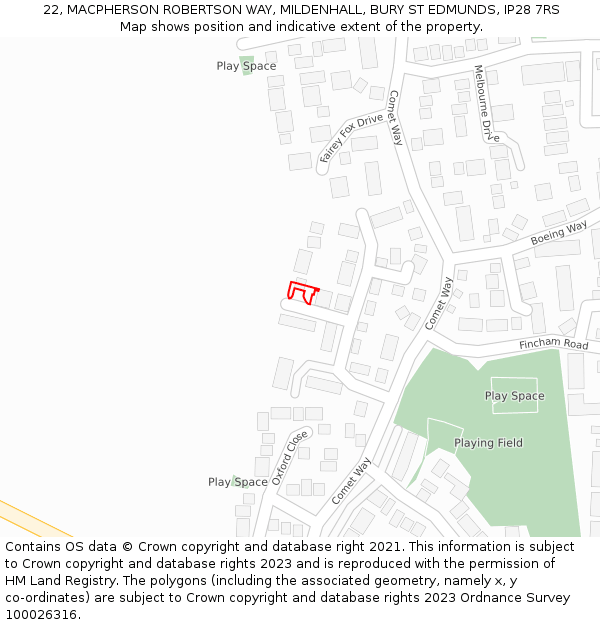 22, MACPHERSON ROBERTSON WAY, MILDENHALL, BURY ST EDMUNDS, IP28 7RS: Location map and indicative extent of plot