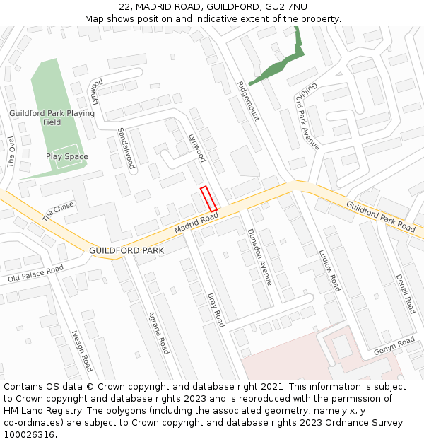 22, MADRID ROAD, GUILDFORD, GU2 7NU: Location map and indicative extent of plot