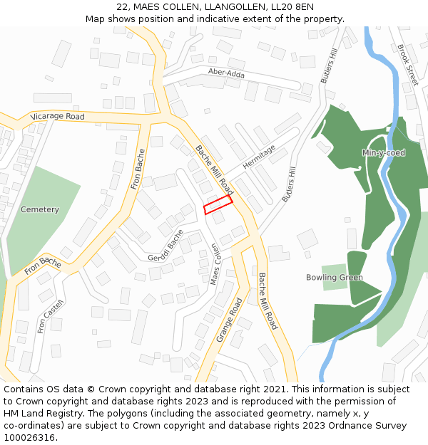 22, MAES COLLEN, LLANGOLLEN, LL20 8EN: Location map and indicative extent of plot