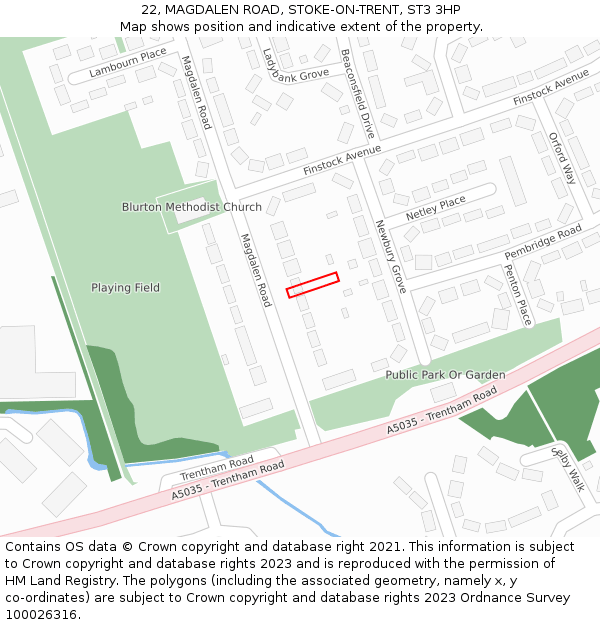 22, MAGDALEN ROAD, STOKE-ON-TRENT, ST3 3HP: Location map and indicative extent of plot