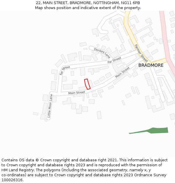 22, MAIN STREET, BRADMORE, NOTTINGHAM, NG11 6PB: Location map and indicative extent of plot