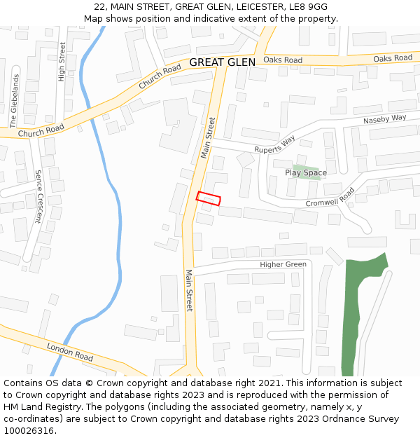 22, MAIN STREET, GREAT GLEN, LEICESTER, LE8 9GG: Location map and indicative extent of plot