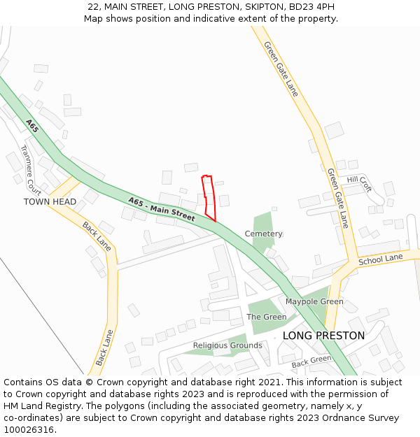 22, MAIN STREET, LONG PRESTON, SKIPTON, BD23 4PH: Location map and indicative extent of plot