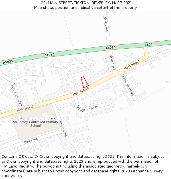 22, MAIN STREET, TICKTON, BEVERLEY, HU17 9RZ: Location map and indicative extent of plot