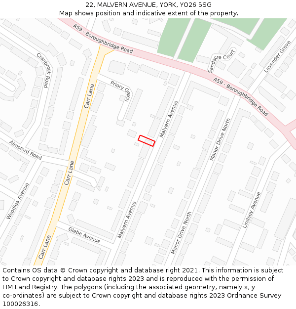 22, MALVERN AVENUE, YORK, YO26 5SG: Location map and indicative extent of plot