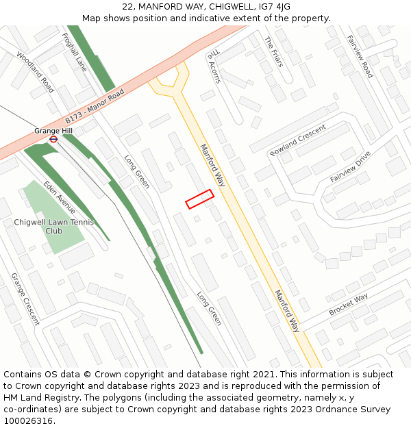 22, MANFORD WAY, CHIGWELL, IG7 4JG: Location map and indicative extent of plot