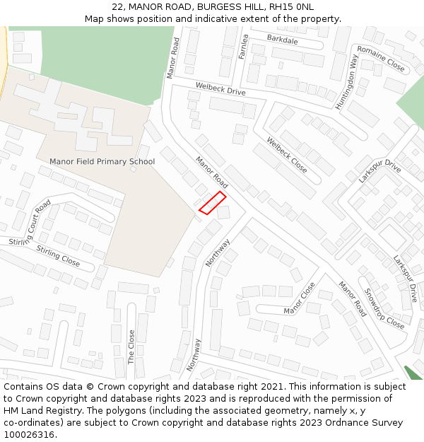 22, MANOR ROAD, BURGESS HILL, RH15 0NL: Location map and indicative extent of plot