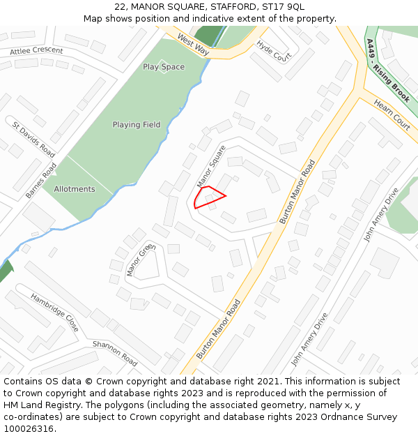 22, MANOR SQUARE, STAFFORD, ST17 9QL: Location map and indicative extent of plot